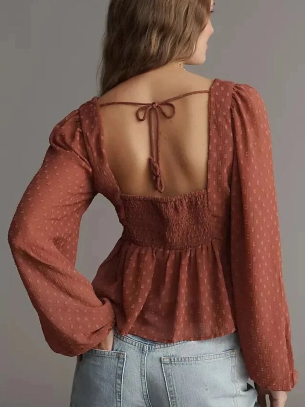 Anthropologie Peplum Blouse, Rust, XS